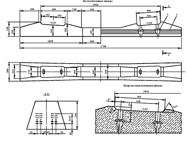 Шпала бетонная чертеж